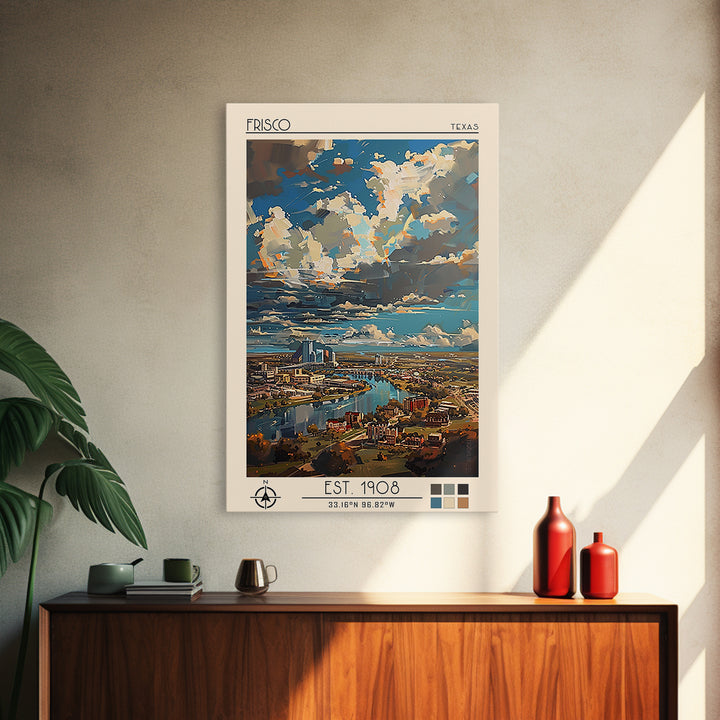 Frisco Travel Poster, Framed Canvas Print, City Travel Poster, Vintage City Poster, Landscape Art, Vintage Travel Art, City Wall Art