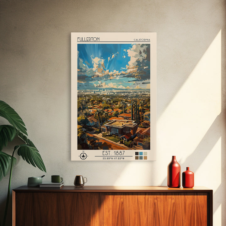 Fullerton Travel Poster, Framed Canvas Print, City Travel Poster, Travel Wall Art, Home Office Decor, Travel Prints, Wanderlust Gift
