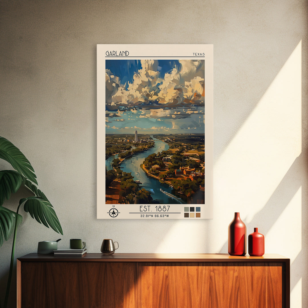 Garland Travel Poster, Framed Canvas Print, Retro Wall Art, Travel Print, Travel Wall Art, Home Office Decor, Wall Art, Poster Print