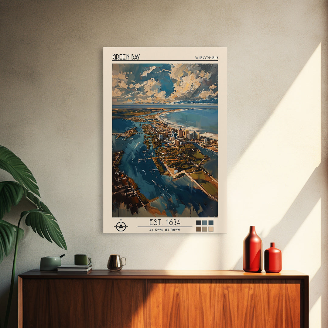 Green Bay Travel Poster, Framed Canvas Print, City Travel Poster, Travel Wall Decor, Travel Prints, Retro Travel Print, Poster Print