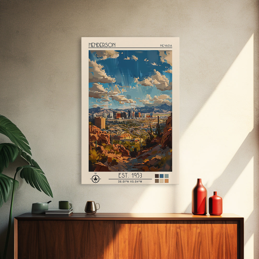 Henderson Travel Poster, Framed Canvas Print, City Art Print, Travel Wall Art, City Illustration, City Travel Poster, Vintage Poster