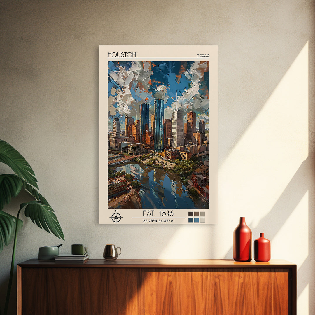 Houston Travel Poster, Framed Canvas Print, Poster Print, Travel Wall Art, Art Print, Travel Decor, Poster Art, Living Room Wall Art
