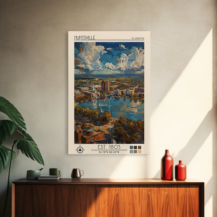 Huntsville Travel Poster, Framed Canvas Print, City Art Print, Travel Wall Art, Vintage Travel Art, Travel Prints, City Illustration