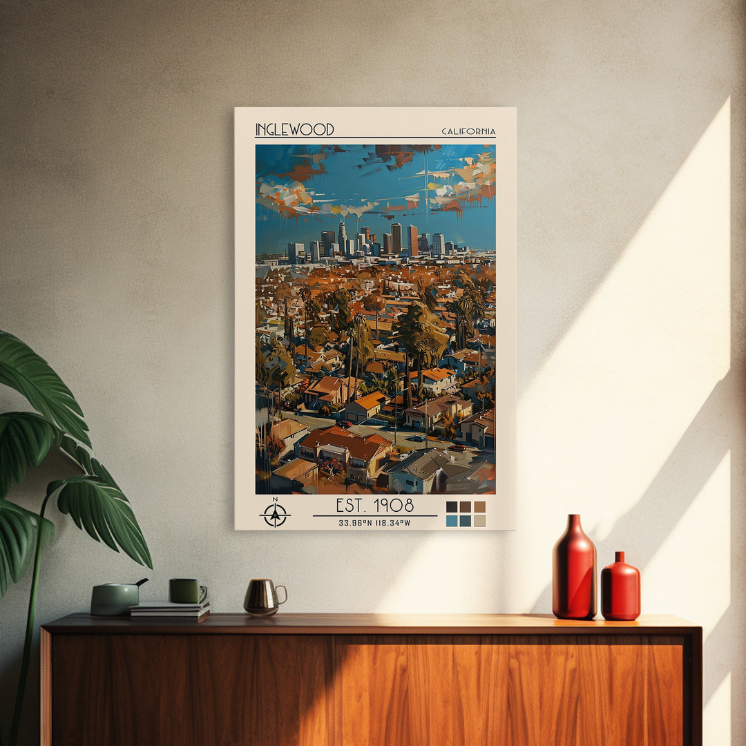 Inglewood Travel Poster, Framed Canvas Print, Poster Print, Travel Wall Art, Modern Wall Decor, Retro Travel Print, Travel Art Print