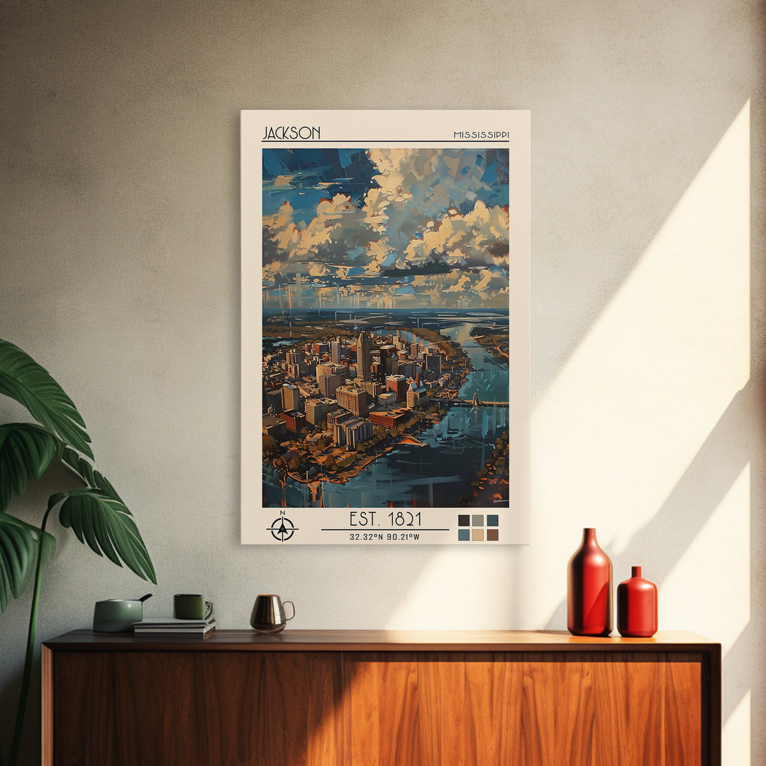 Jackson Travel Poster, Framed Canvas Print, City Travel Poster, Travel Wall Art, Retro Travel Print, Colorful Wall Art, Travel Print