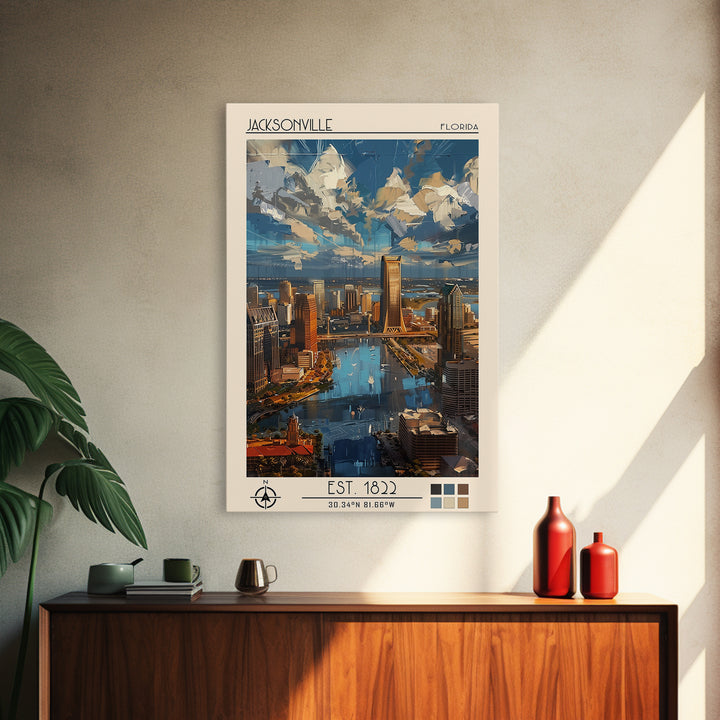 Jacksonville Travel Poster, Framed Canvas Print, Travel Prints, Landscape Art, Vintage Poster, Travel Art Print, Retro Travel Poster
