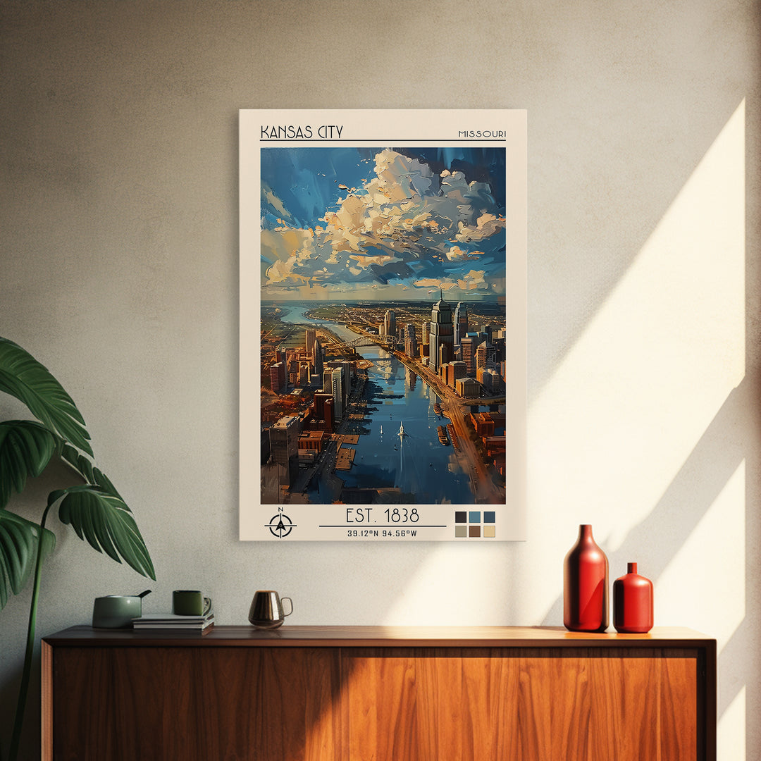 Kansas City Travel Poster, Framed Canvas Print, Poster Print, Travel Wall Art, Travel Decor, Living Room Wall Art, Home Office Decor