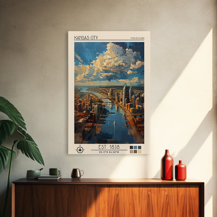 Kansas City Travel Poster, Framed Canvas Print, Poster Print, Travel Wall Art, Travel Decor, Living Room Wall Art, Home Office Decor