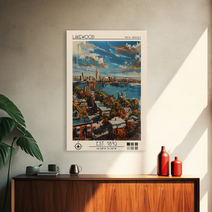 Lakewood New Jersey Travel Poster, Framed Canvas Print, City Travel Poster, Travel Wall Art, Living Room Wall Art, City Illustration