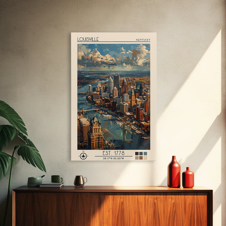 Louisville Travel Poster, Canvas Print, Poster Print, Travel Wall Art, City Illustration, Mid Century Wall Art, Living Room Wall Art