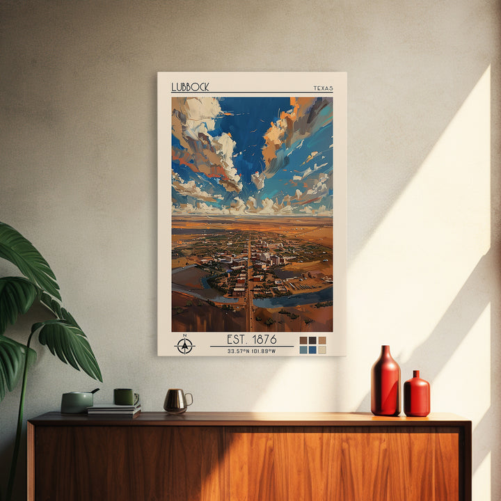 Lubbock Travel Poster, Canvas Print, Vintage Travel Print, City Wall Art, Mid Century Wall Art, Travel Wall Art, Retro Travel Poster