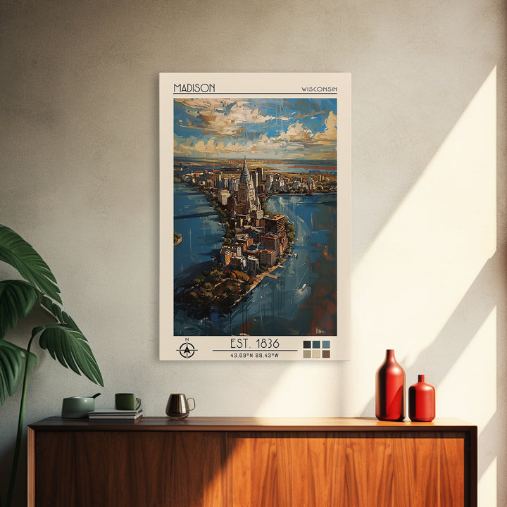 Madison Travel Poster, Framed Canvas Print, City Travel Poster, Vintage City Poster, Wall Art, Travel Posters, Art Print, Poster Art