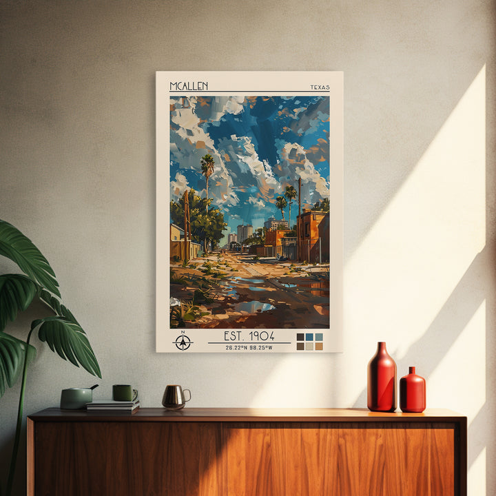 McAllen Travel Poster, Canvas Print, Retro Travel Poster, City Wall Art, City Travel Poster, Mid Century Wall Art, City Illustration