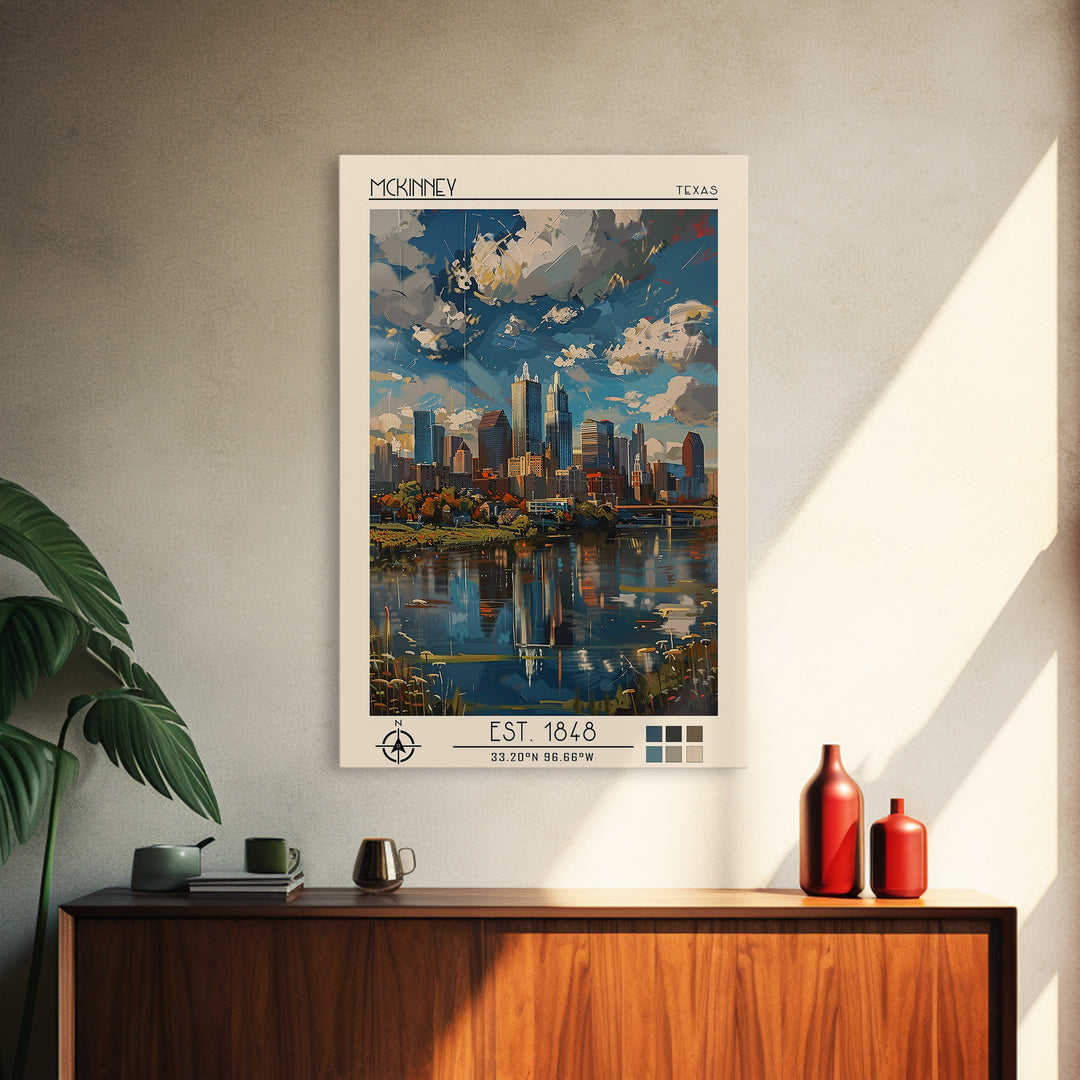 McKinney Travel Poster, Framed Canvas Print, City Travel Poster, Vintage City Poster, City Art Print, Wanderlust Gift, City Wall Art