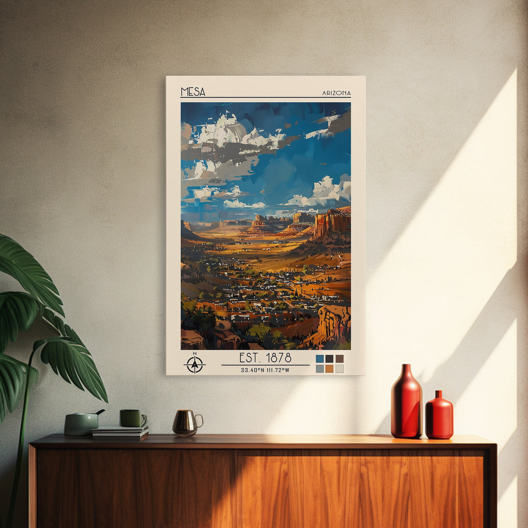 Mesa Travel Poster, Canvas Print, Poster Print, Travel Wall Art, City Illustration, Retro Wall Art, Modern Wall Decor, City Wall Art