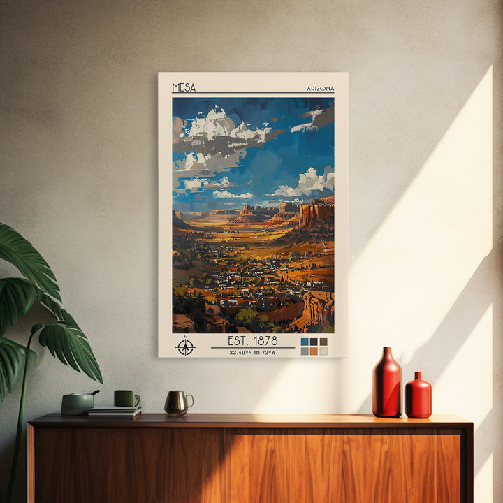 Mesa Travel Poster, Canvas Print, Poster Print, Travel Wall Art, City Illustration, Retro Wall Art, Modern Wall Decor, City Wall Art