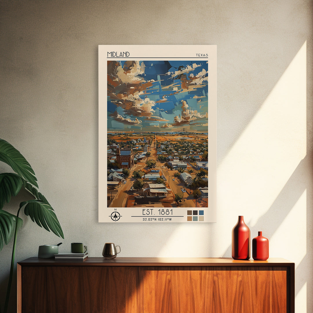 Midland Travel Poster, Canvas Print, Retro Wall Art, Travel Print, Travel Posters, Landscape Art, City Travel Poster, City Art Print