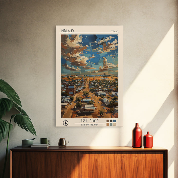 Midland Travel Poster, Canvas Print, Retro Wall Art, Travel Print, Travel Posters, Landscape Art, City Travel Poster, City Art Print