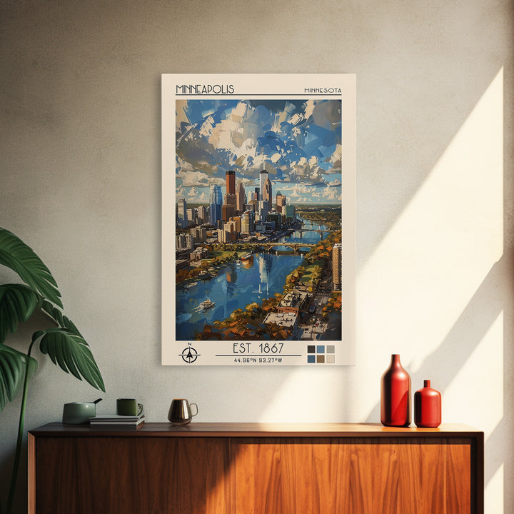 Minneapolis Travel Poster, Framed Canvas Print, Travel Wall Art, City Wall Art, City Travel Poster, Vintage Poster, Travel Art Print
