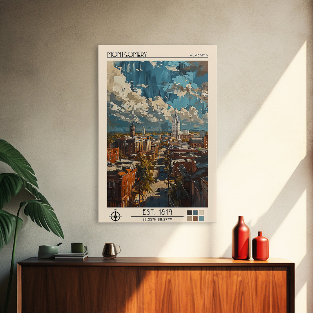 Montgomery Travel Poster, Framed Canvas Print, Travel Wall Decor, Minimalist Poster, Travel Prints, Home Office Decor, City Wall Art