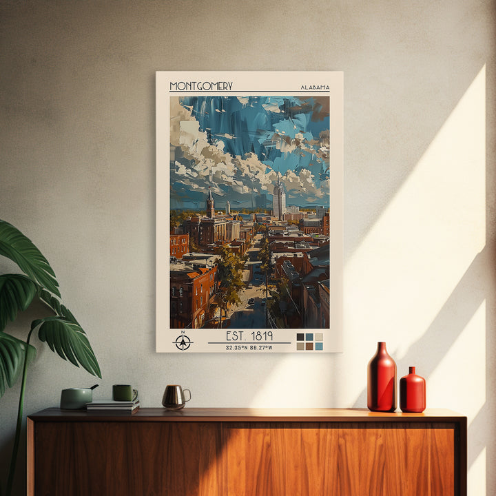 Montgomery Travel Poster, Framed Canvas Print, Travel Wall Decor, Minimalist Poster, Travel Prints, Home Office Decor, City Wall Art