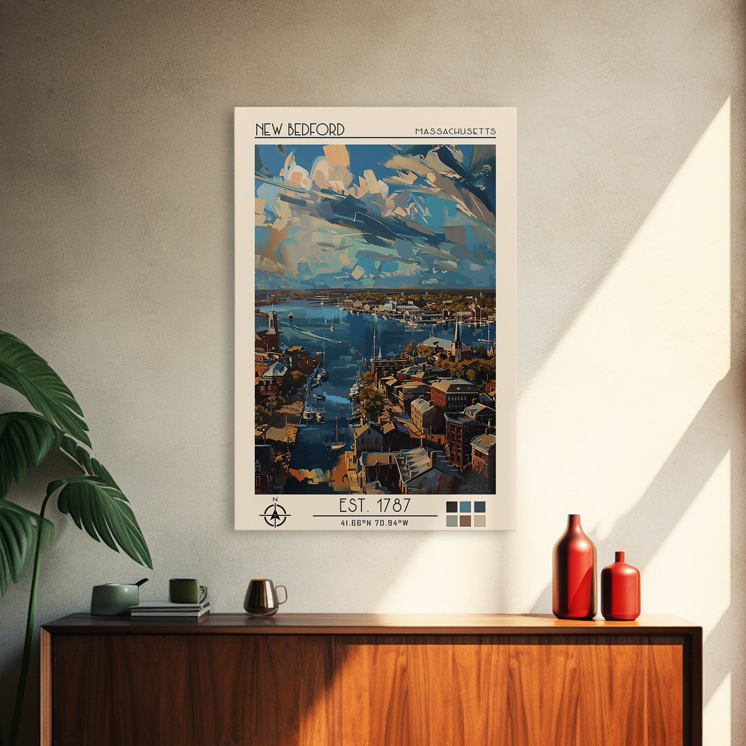 New Bedford Travel Poster, Framed Canvas Print, Travel Art Print, Modern Wall Decor, Home Office Decor, Fine Art Print, Poster Print