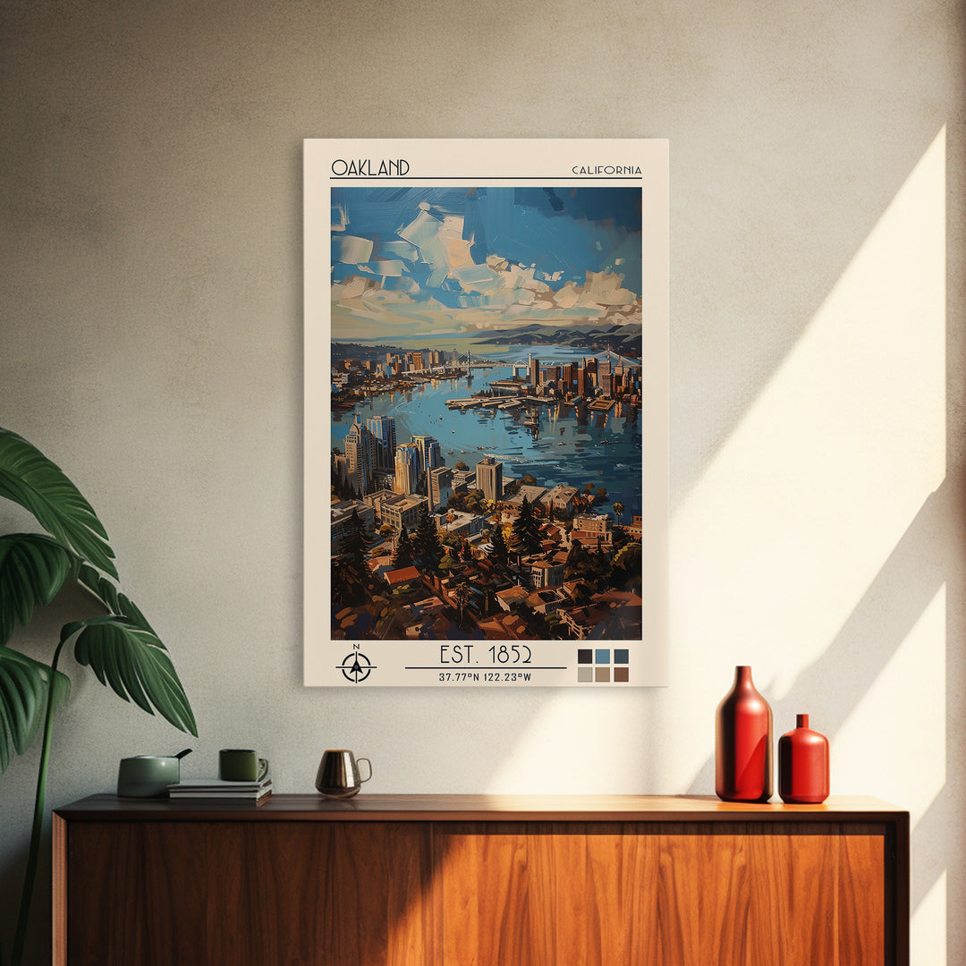 Oakland Travel Poster, Framed Canvas Print, City Art Print, Travel Wall Art, City Illustration, Colorful Wall Art, Home Office Decor