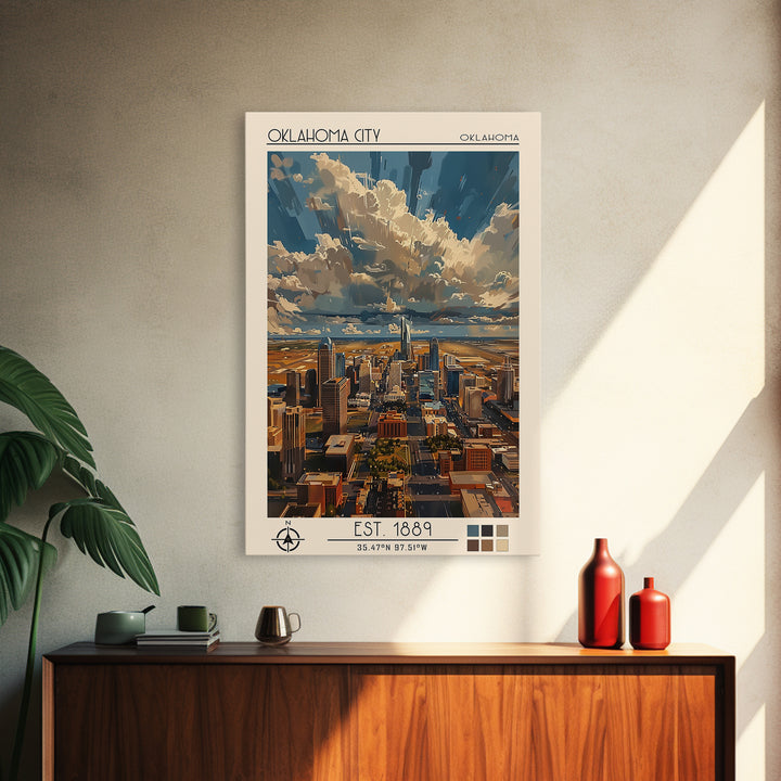 Oklahoma City Travel Poster, Framed Canvas Print, Travel Art Print, Modern Wall Decor, Retro Wall Art, Poster Print, Travel Wall Art