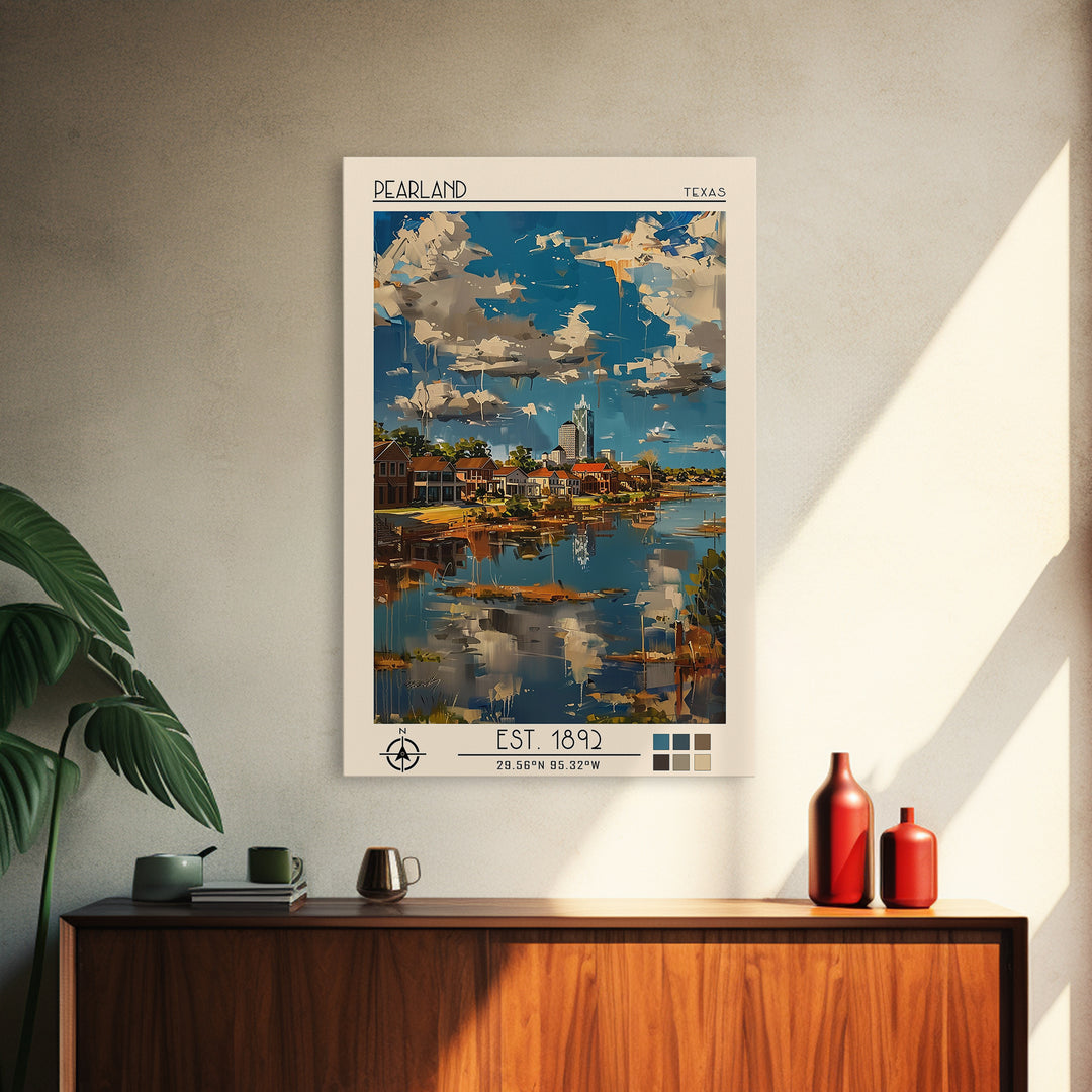 Pearland Travel Poster, Framed Canvas Print, City Travel Poster, Vintage City Poster, Vintage Poster, Travel Wall Art, Travel Prints