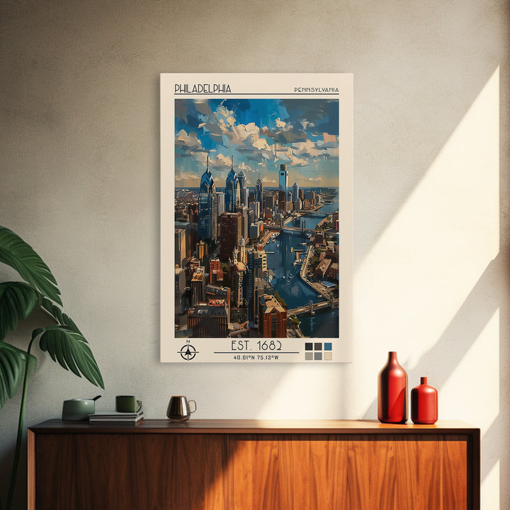 Philadelphia Travel Poster, Framed Canvas Print, City Art Print, Travel Wall Art, City Illustration, Modern Wall Decor, Poster Print