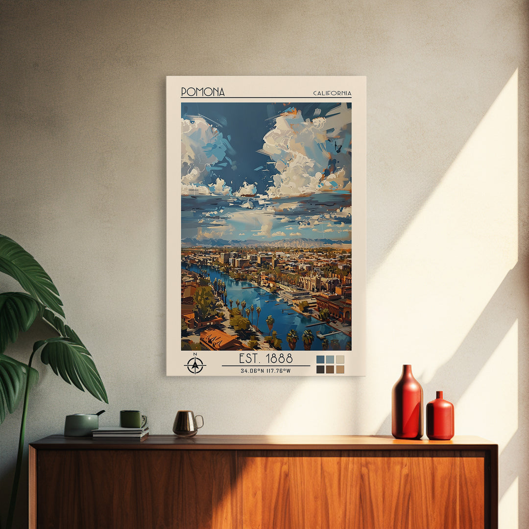 Pomona Travel Poster, Canvas Print, Retro Wall Art, Travel Print, Vintage Travel, City Illustration, Art Print, Mid Century Wall Art