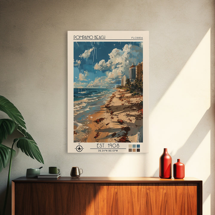 Pompano Beach Travel Poster, Canvas Print, Retro Travel Poster, City Wall Art, City Travel Poster, City Illustration, Travel Posters