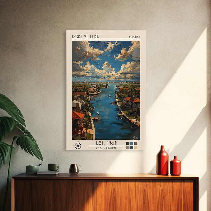 Port St Lucie Travel Poster, Framed Canvas Print, Travel Prints, Landscape Art, Travel Posters, Home Office Decor, City Illustration