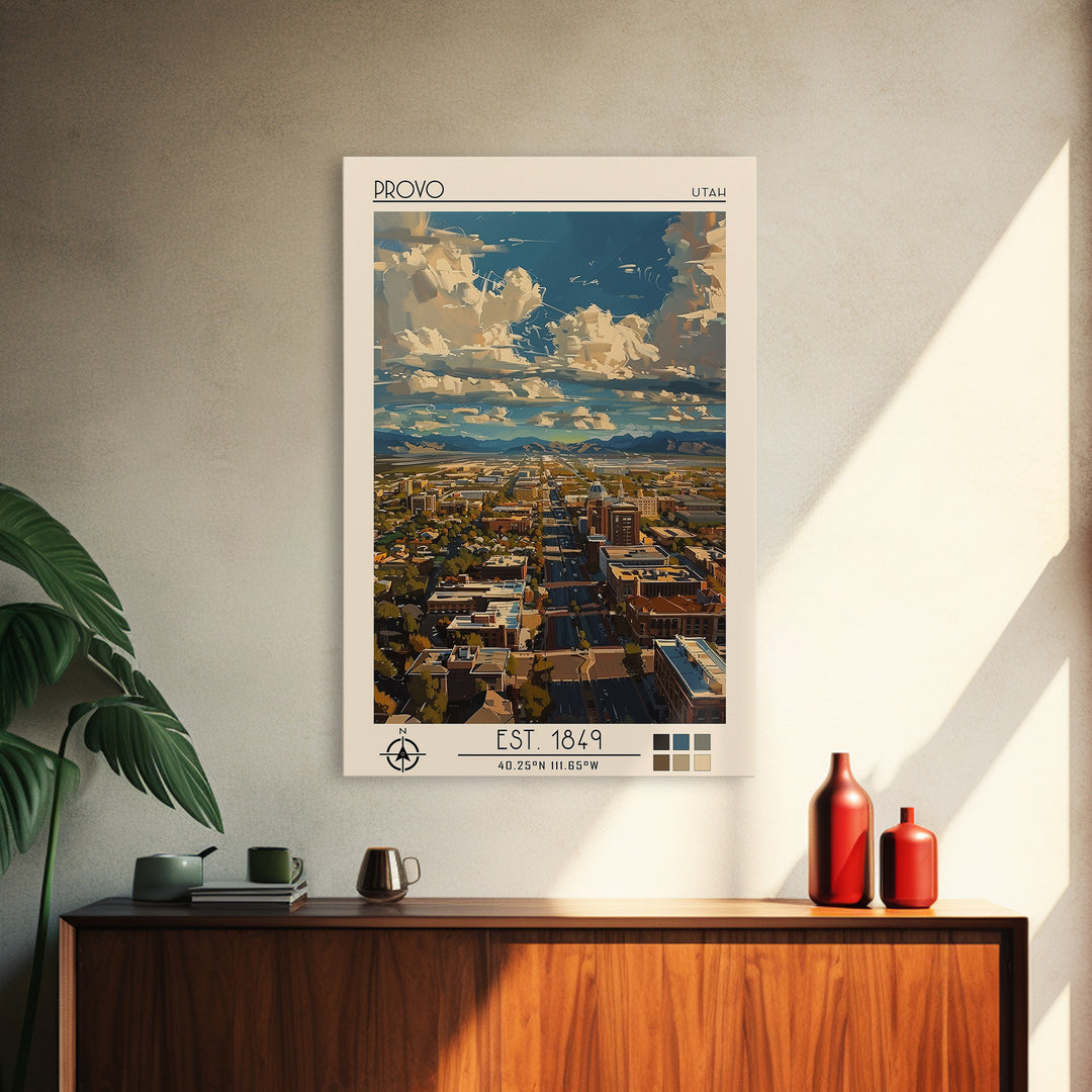Provo Travel Poster, Canvas Print, Travel Prints, Landscape Art, Modern Wall Decor, City Wall Art, City Illustration, Retro Wall Art