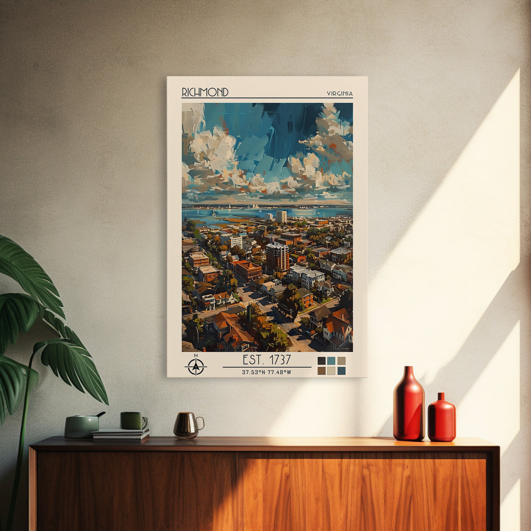 Richmond Travel Poster, Framed Canvas Print, Travel Wall Art, City Wall Art, Wall Art, Colorful Wall Art, Home Decor, City Art Print