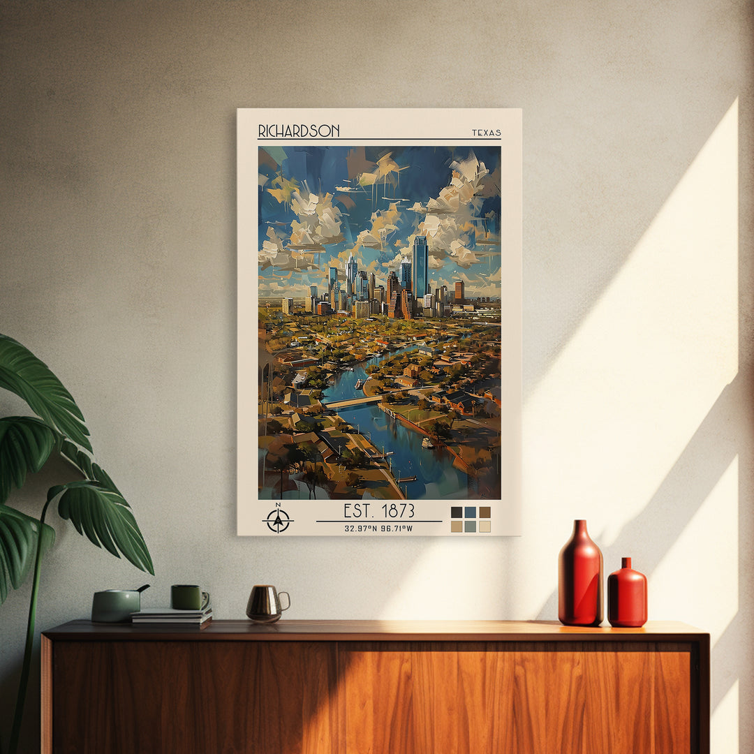 Richardson Travel Poster, Canvas Print, City Travel Poster, Vintage City Poster, Travel Art Print, Fine Art Print, Minimalist Poster