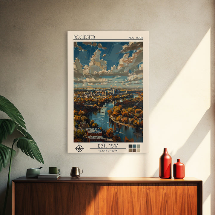 Rochester Travel Poster, Canvas Print, City Travel Poster, Vintage City Poster, Travel Art Print, Wanderlust Gift, City Illustration