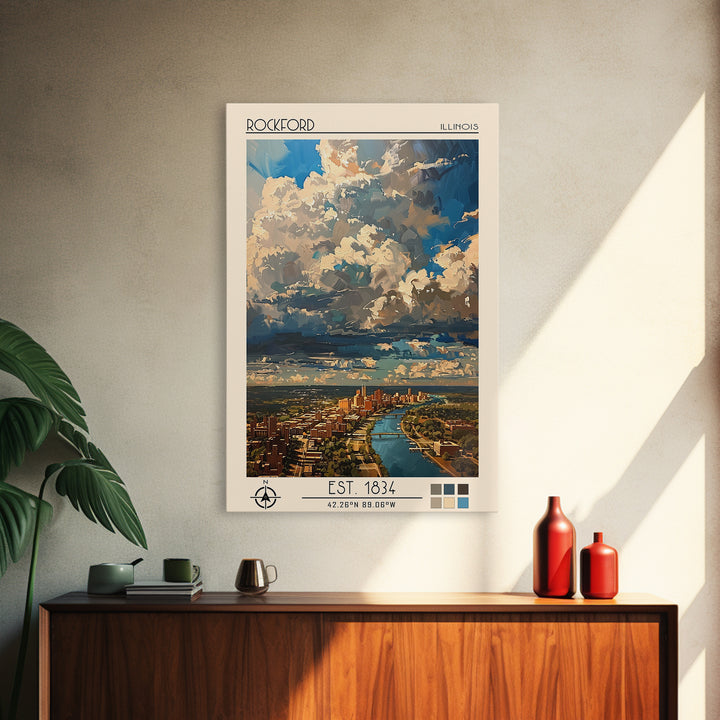 Rockford Travel Poster, Canvas Print, Travel Wall Decor, Minimalist Poster, Travel Art Print, Retro Travel Poster, Modern Wall Decor