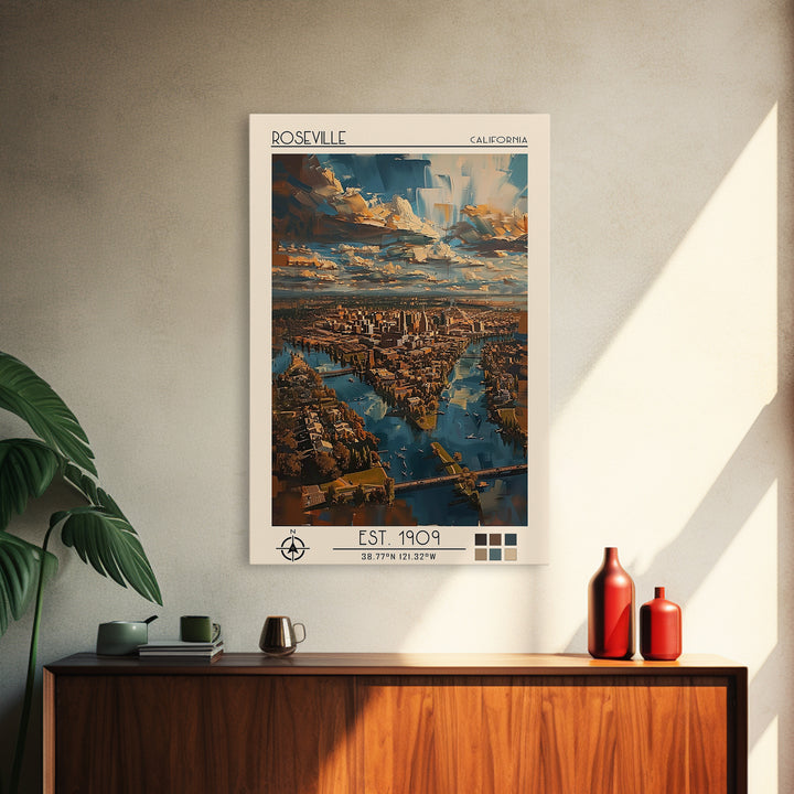 Roseville Travel Poster, Canvas Print, City Art Print, Travel Wall Art, Mid Century Wall Art, Travel Posters, Wall Art, Travel Print