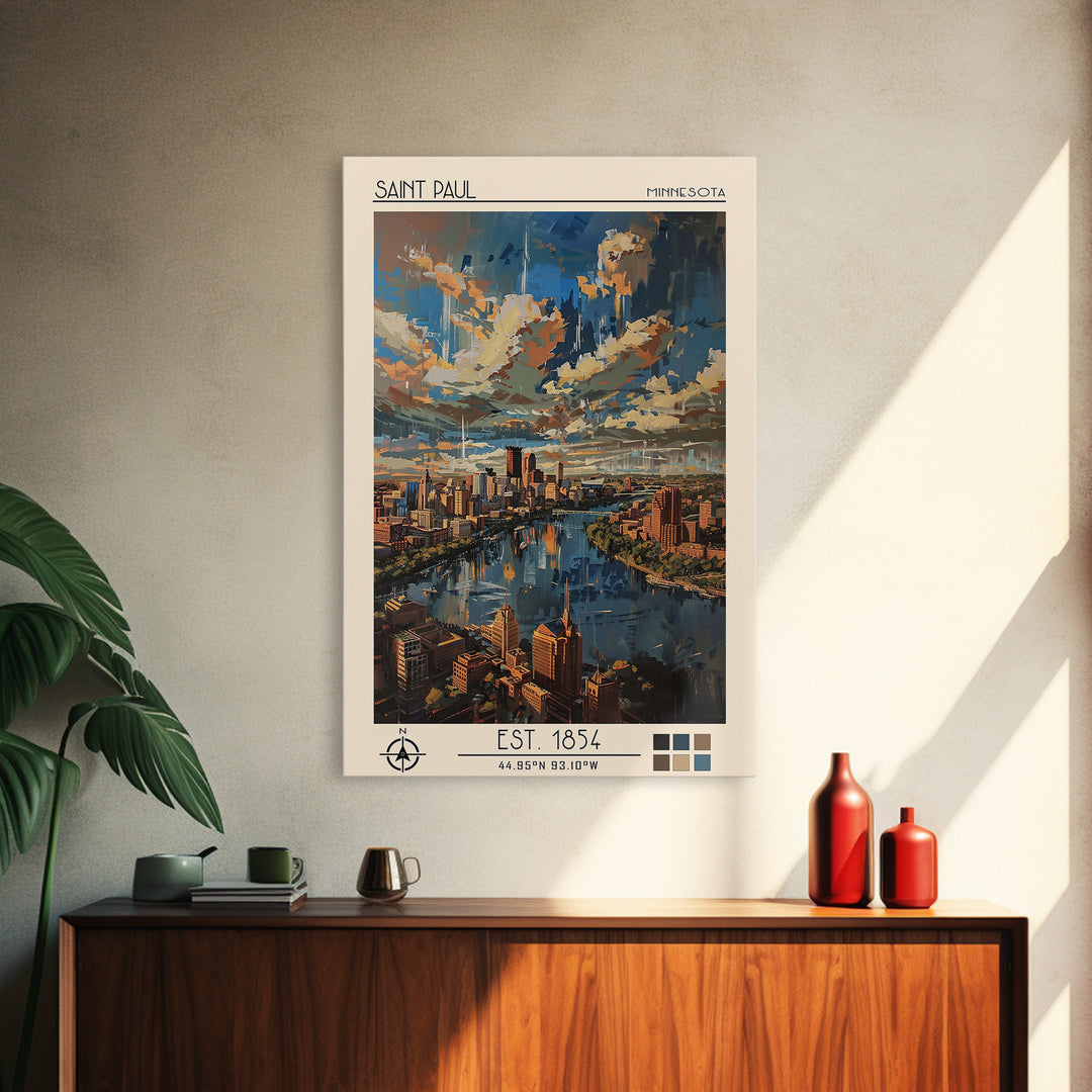 Saint Paul Travel Poster, Canvas Print, Retro Travel Poster, City Wall Art, Watercolor Cityscape, Minimalist Poster, Wanderlust Gift