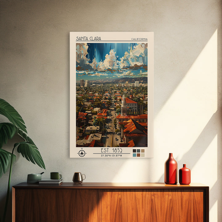 Santa Clara Travel Poster, Framed Canvas Print, Retro Wall Art, Travel Print, Modern Wall Decor, Retro Travel Poster, Travel Posters