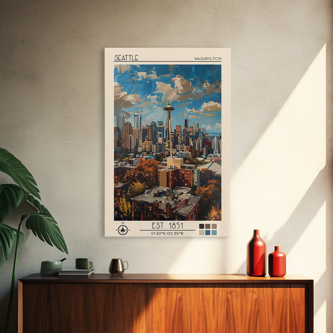 Seattle Travel Poster, Canvas Print, City Art Print, Travel Wall Art, Retro Travel Poster, Wanderlust Gift, Home Decor, Travel Decor