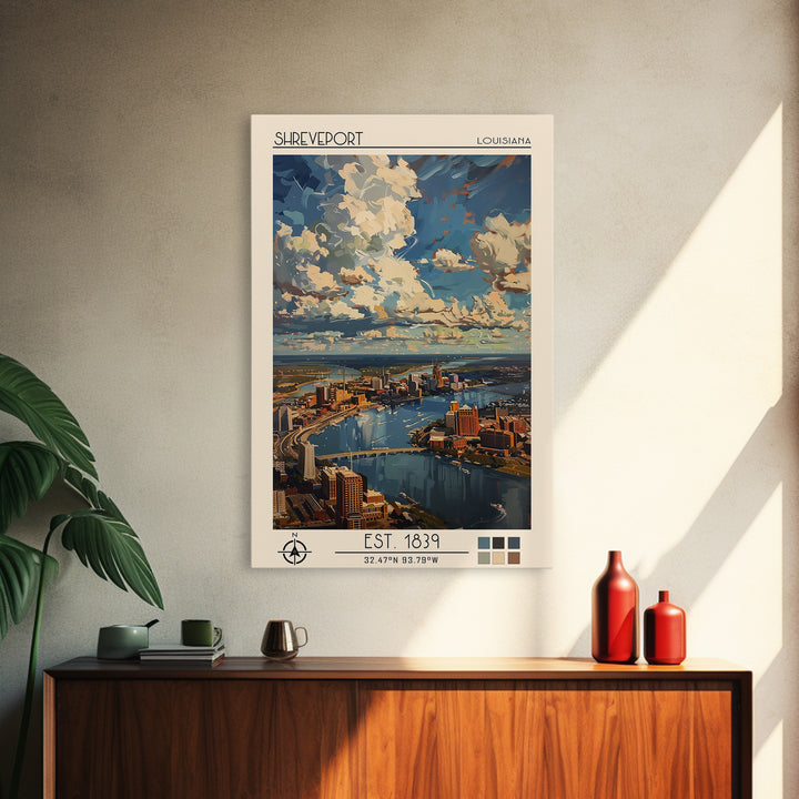 Shreveport Travel Poster, Framed Canvas Print, Travel Wall Art, City Wall Art, Retro Travel Print, Poster Print, Vintage City Poster