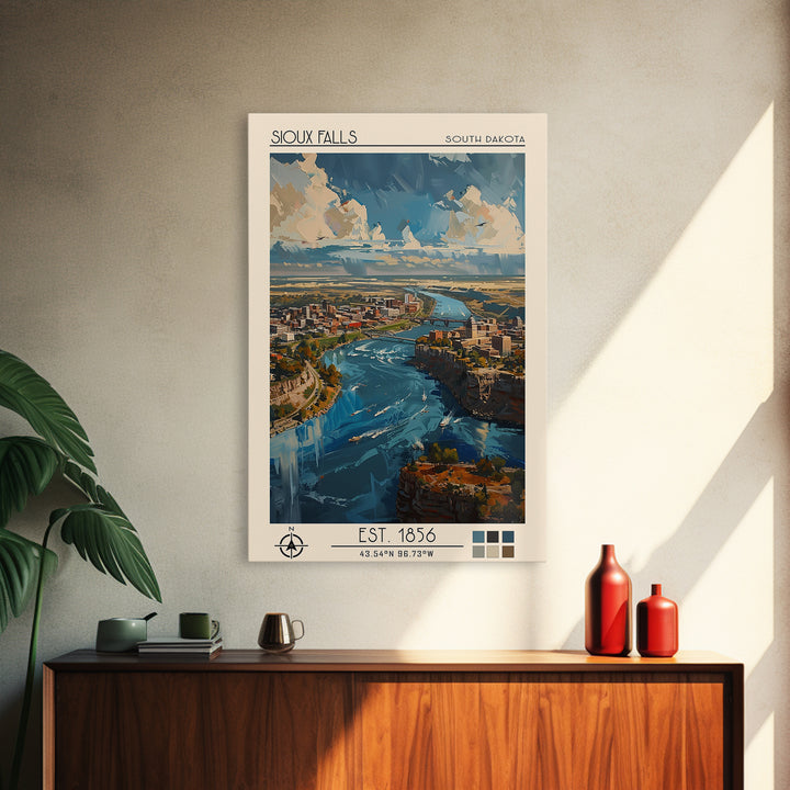 Sioux Falls Travel Poster, Framed Canvas Print, City Travel Poster, Travel Wall Decor, Travel Decor, Wanderlust Gift, Retro Wall Art