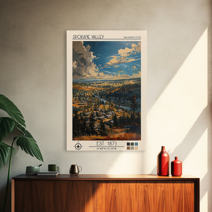 Spokane Valley Travel Poster, Framed Canvas Print, Poster Print, Travel Wall Art, Landscape Art, Vintage Travel Art, Vintage Posters