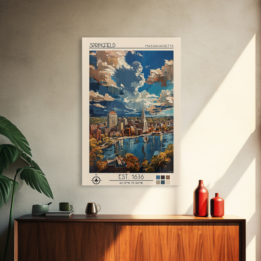 Springfield Travel Poster, Framed Canvas Print, Retro Travel Poster, City Wall Art, Fine Art Print, Travel Wall Decor, Landscape Art