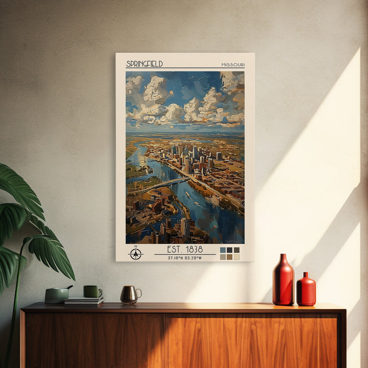Springfield Missouri Travel Poster, Framed Canvas Print, Vintage Travel Print, City Wall Art, City Illustration, Retro Travel Poster