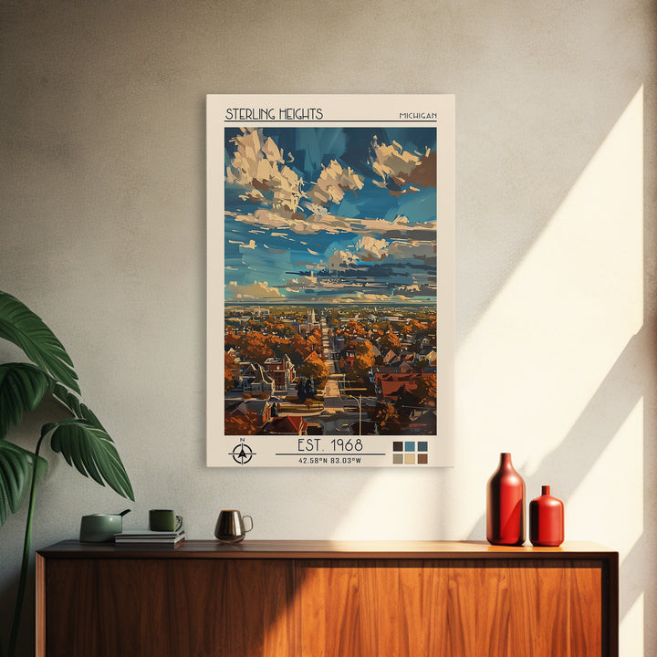 Sterling Heights Travel Poster, Framed Canvas Print, Travel Prints, Landscape Art, Travel Print, Travel Posters, Vintage City Poster