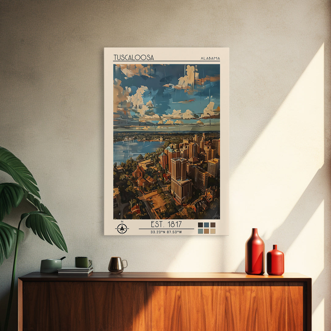 Tuscaloosa Travel Poster, Canvas Print, City Travel Poster, Travel Wall Art, Home Office Decor, Travel Posters, Watercolor Cityscape