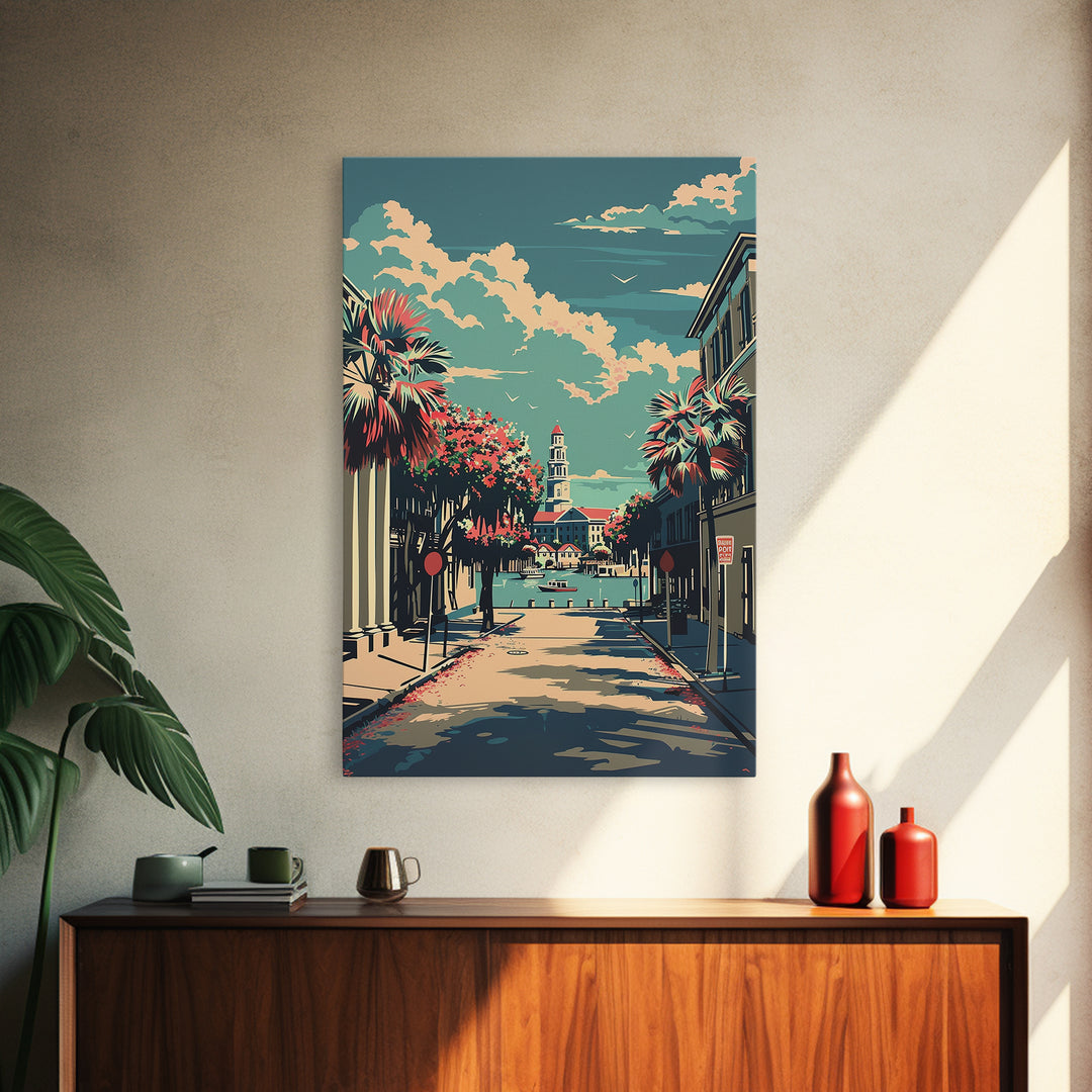 Charleston Travel Poster, Framed Canvas Print, City Travel Poster, Travel Wall Art, Travel Posters, Poster Art, Watercolor Cityscape